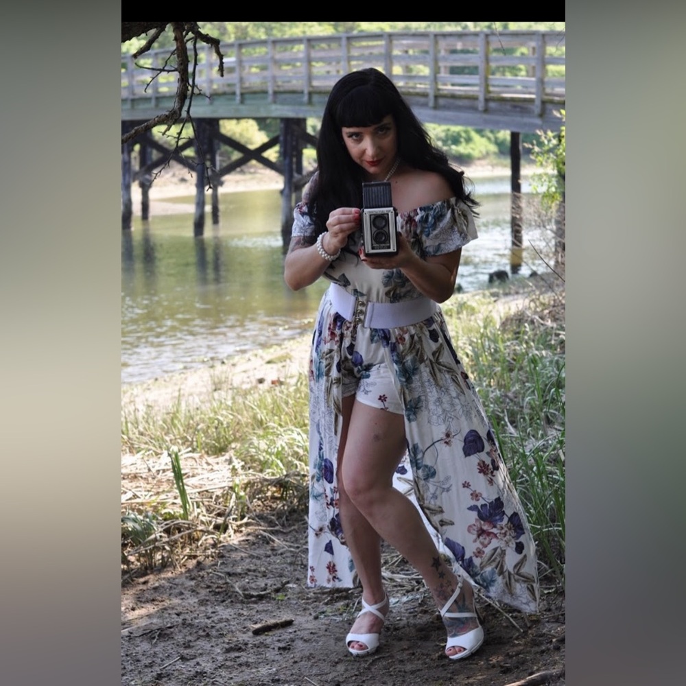 Whimsical romper with high low dress